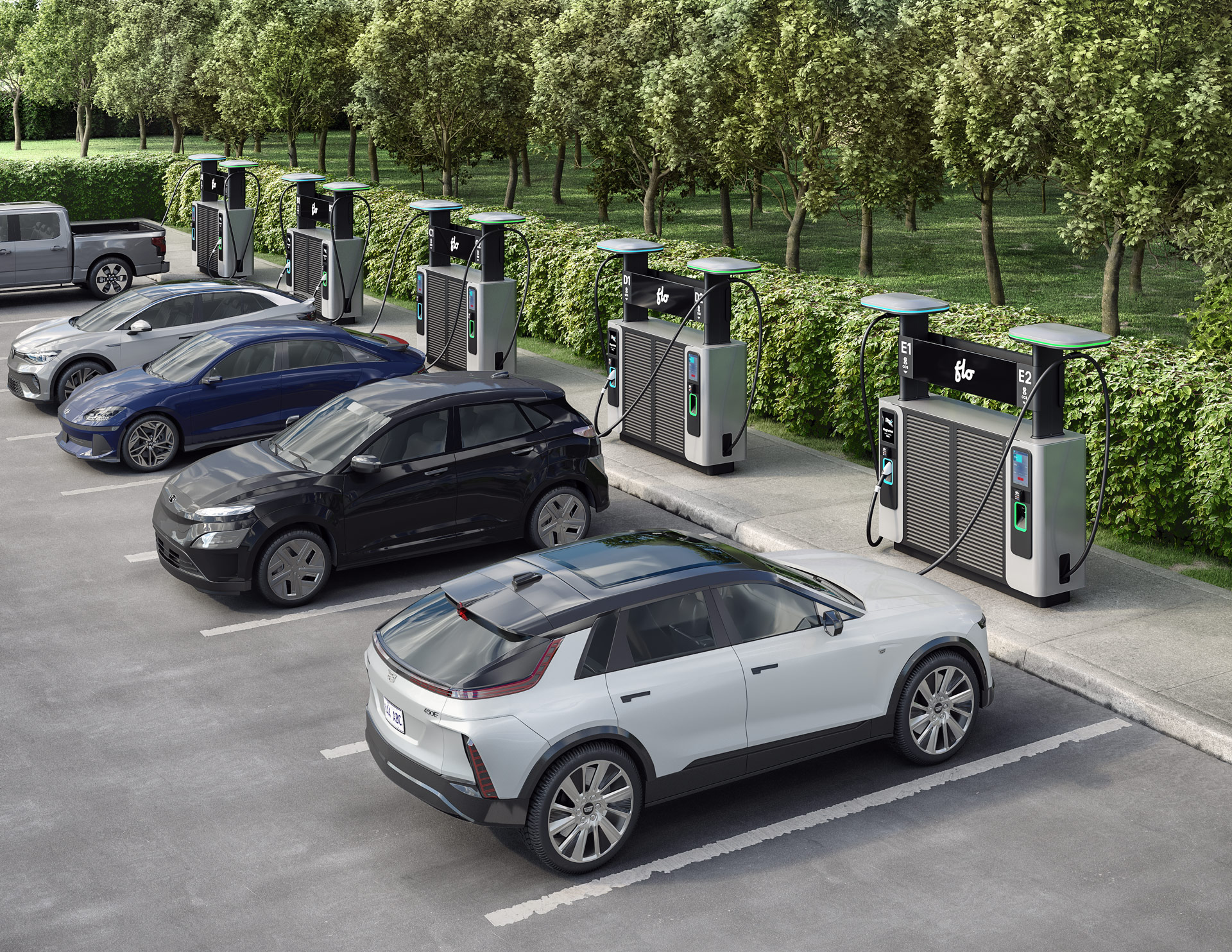 cars charging at flo ultra station